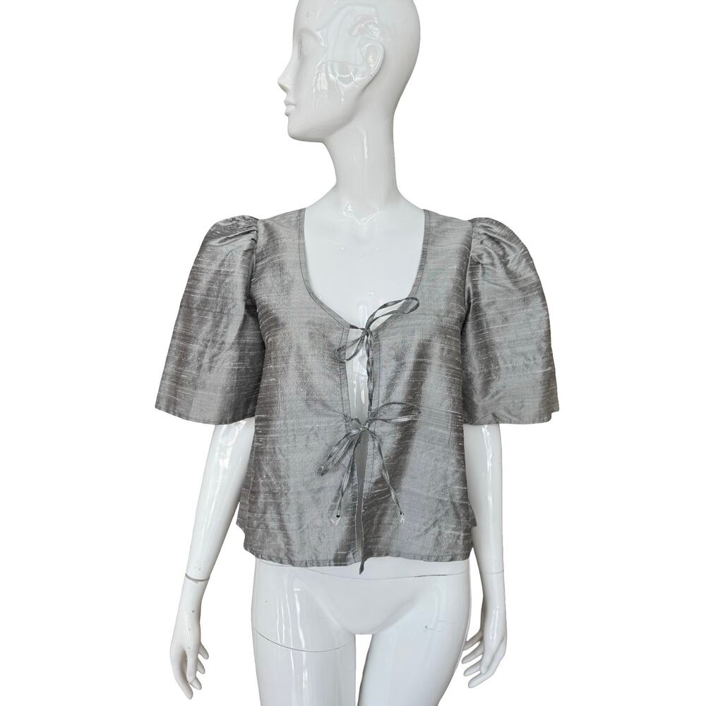 Maison Cleo Tie Front Silk Blouse